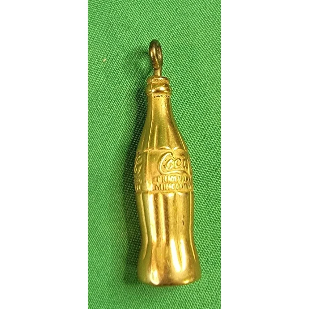 Novelty Coca Cola Bottle Golden Toned Mini Coke Charm Key Chain Accessory
